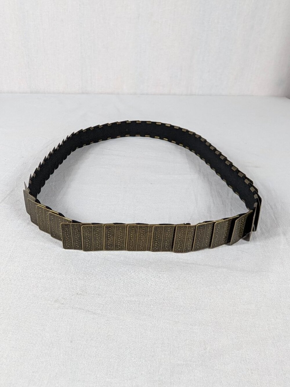 Vintage Pewter Gold Brass Tone Square Stretch Belt 80s 90s Retro Steampunk Metal